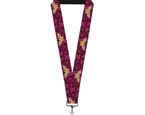 Lanyard - 1.0" - Wonder Woman Logo/Floral Collage Purple/Pinks/Gold