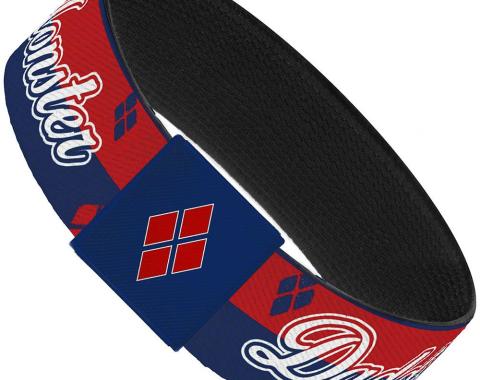Elastic Bracelet - 1.0" - Harley Quinn DADDY'S LITTLE MONSTER/Diamonds Stripe Red/Blue/White