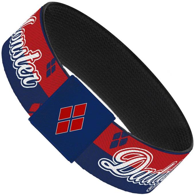Elastic Bracelet - 1.0" - Harley Quinn DADDY'S LITTLE MONSTER/Diamonds Stripe Red/Blue/White