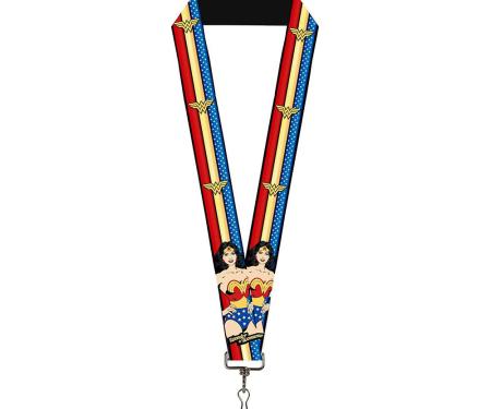 Lanyard - 1.0" - WONDER WOMAN Pose/Logo Stripe/Stars Red/Gold/Blue/White