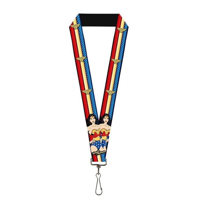 Lanyard - 1.0" - WONDER WOMAN Pose/Logo Stripe/Stars Red/Gold/Blue/White