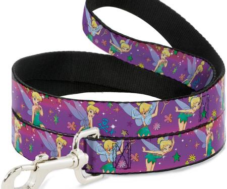 Dog Leash Tinker Bell Poses/Flowers/Stars/Skull Purple