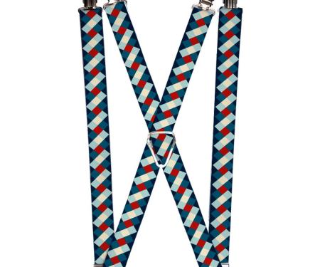 Suspenders - 1.0" - Diamond Plaid Blues/Khaki/Red