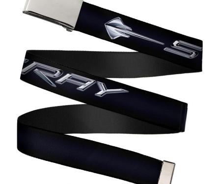 Chrome Buckle Web Belt - C7 STINGRAY Logo Black/Silver Webbing