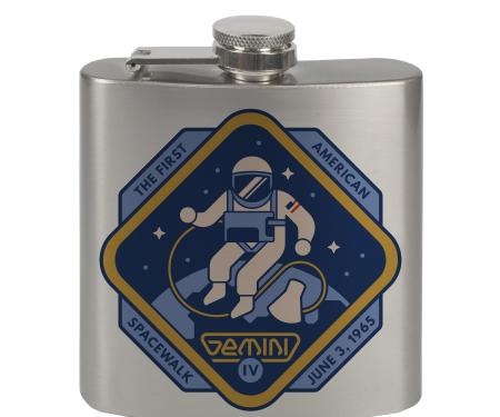 Stainless Steel Flask - 6 OZ - GEMINI IV-THE FIRST AMERICAN SPACEWALK Yellow/Blues