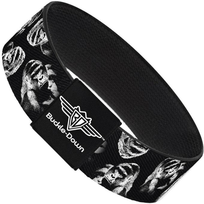 Buckle-Down Elastic Bracelet - Harambe Face Scattered Black/Grays