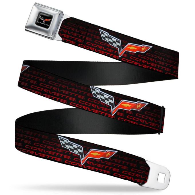 C6 Full Color Seatbelt Belt - C6 Logo/CORVETTE Repeat Black/Red Ombre