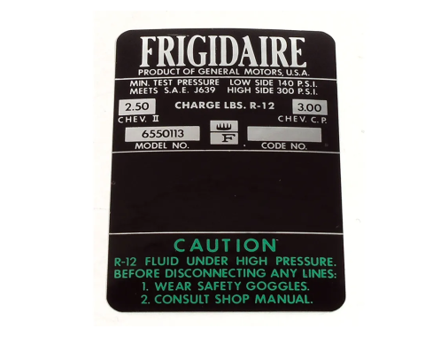 Corvette Decal, Air Conditioning Compressor Frigidaire, 1966