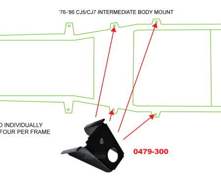 Key Parts '76-'86 Intermediate Frame Side Body Mount 0479-300