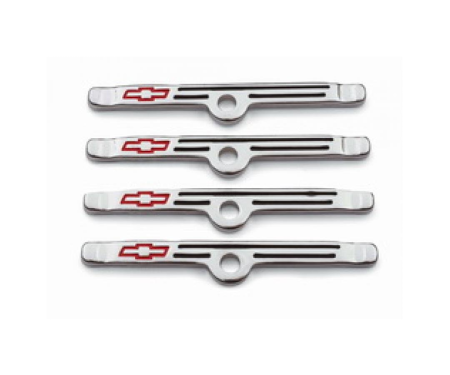 Corvette Chrome Valve Cover Hold Down Clip, With Bowtie Emblem, 1963-1982