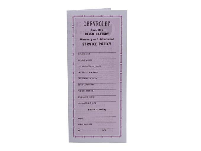 56-61 Battery Warranty Card
