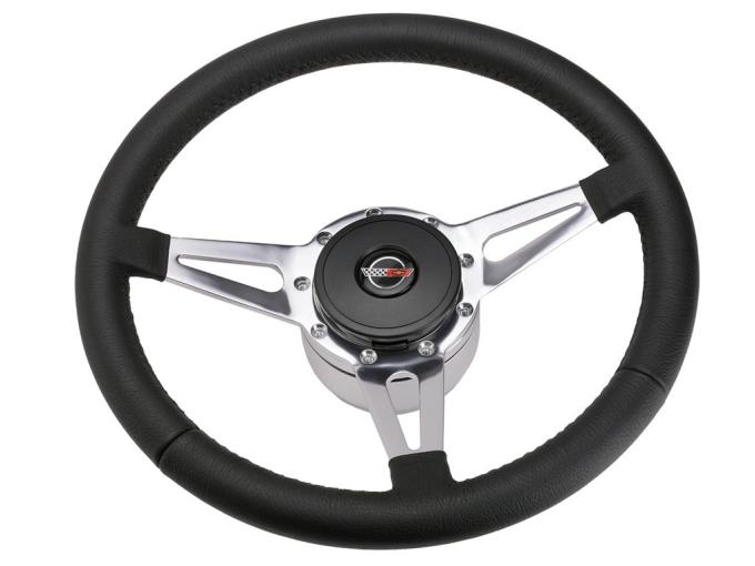 84-89 Black Leather 3 Spoke Steering Wheel w/ Horn Button and Hub