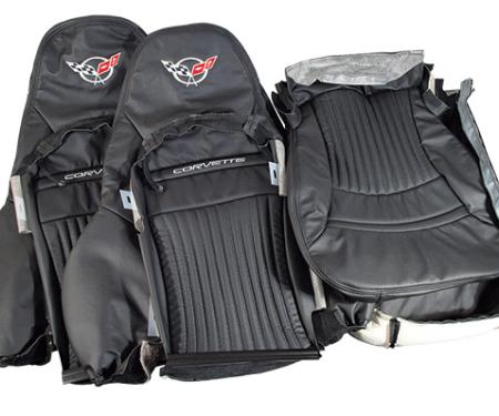 CA 1997-2004 Chevrolet Corvette Leather Seat Covers Embroidered Headrest 100% Leather Sport 462290E | 97-04 Black