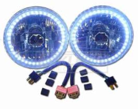 Firebird Headlight, 5-3/4 Round Elite Diamond, With Single Color White LED Halo, 1967-1969