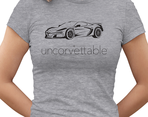 Corvette Depot "Uncorvettable" Ladies Tee, with 8th Generation Corvette, Heather Gray