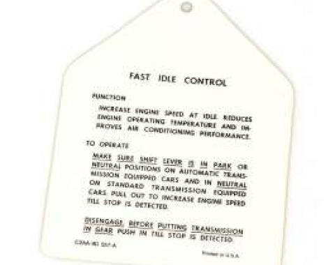 Fast Idle Control Instruction Tag, Galaxie, 1962