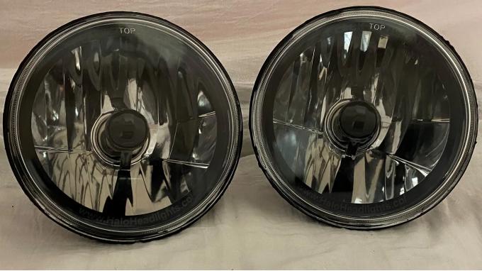 RedLine LumTronix 7 Inch Round Elite Diamond Headlights No Halo Black illusion™ with a Clear Halogen Bulbs HH-005BLKI