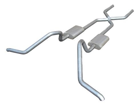 Pypes Cat Back Exhaust System 65-70 B-Body Split Side Dual Exit 2.5 in Intermediate And Tail Pipe Street Pro Muffler/Hardware Incl Tip Not Incl Natural Finish 409 Stainless Steel Exhaust SGB10S