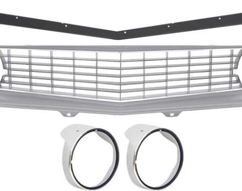 OER 1969 Camaro Restorer's Choice Standard Silver Grill Kit with Headlamp Bezels with Chrome Ring *R5028H