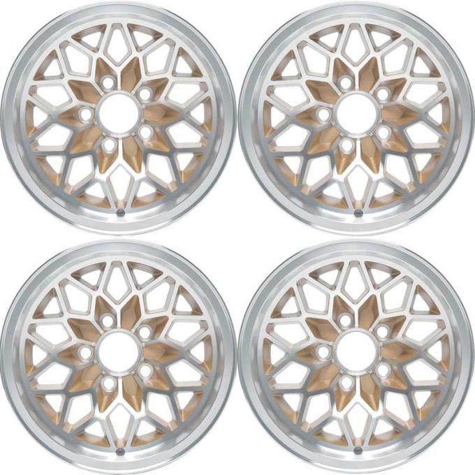 OER 1978-81 Firebird / Trans AM Snowflake Wheel Set - 15" X 8" - Gold *R4412