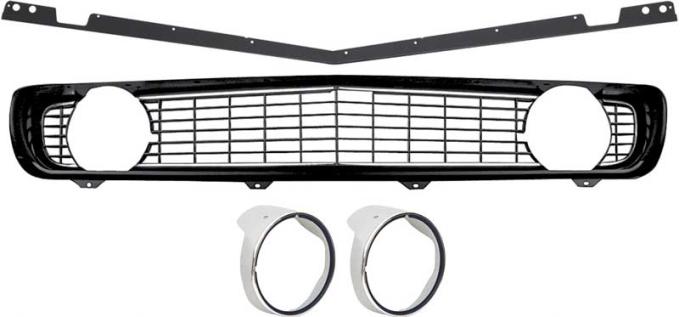 OER 1969 Camaro Restorer's Choice Standard Black Grill Kit with Headlamp Bezels with Chrome Ring *R5028F