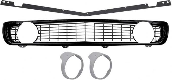 OER 1969 Camaro Restorer's Choice Standard Black Grill Kit with Headlamp Bezels without Chrome Ring *R5028E