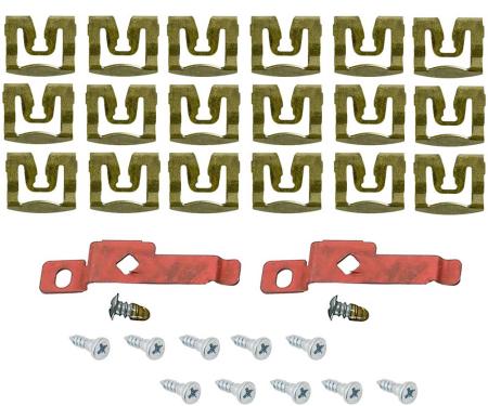 OER 1971-73 Barracuda, Challenger Coupe, Rear Window Molding Clip Set, 20 Piece Set, With Replacement Studs and Screws ME533B