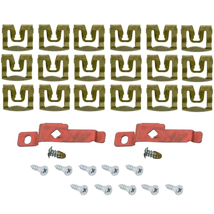 OER 1971-73 Barracuda, Challenger Coupe, Rear Window Molding Clip Set, 20 Piece Set, With Replacement Studs and Screws ME533B