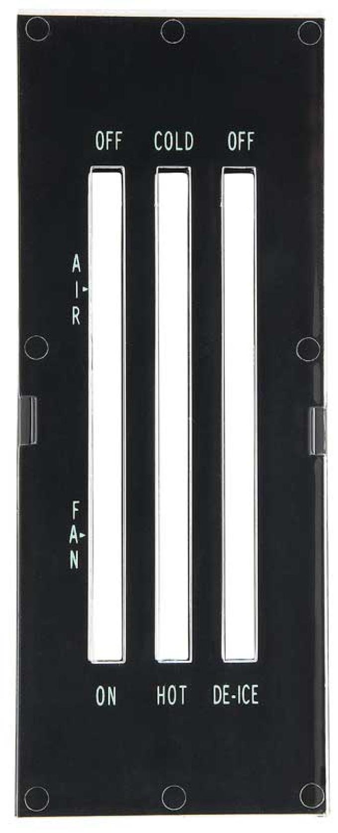 OER 1969 Camaro, 1969-70 Nova, Heater Control Lens, w/o AC, DE-ICE, Green Font 3946918