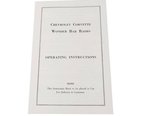 Corvette Card, Wonderbar Radio Instructions, 1958-1963