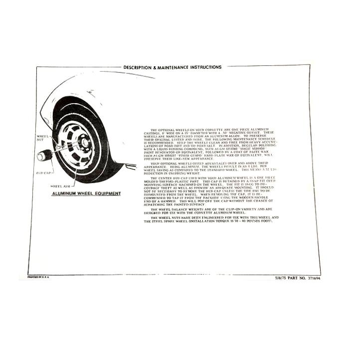 Corvette Instructions, Aluminum Wheel, 1976-1978