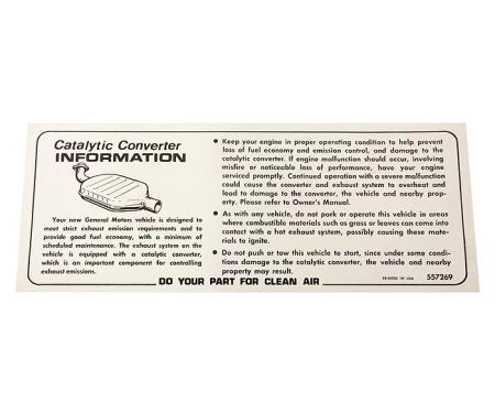 Corvette Decal, Catalytic Converter, 1976-1978