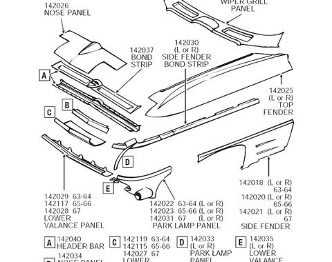 Corvette Nose T-Section Repair Panel, Front Upper, ACI, 1963-1964