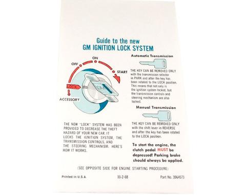 Corvette Instructions, Start & Interlock, 1969