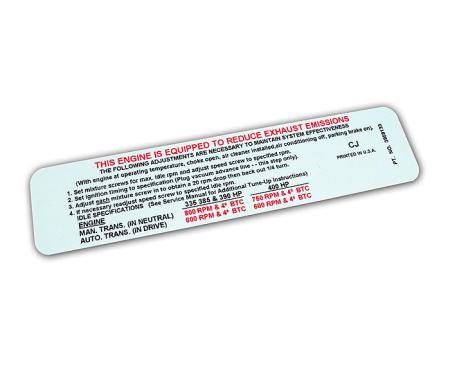 Corvette Label, Emission 390/400 HP, 1969