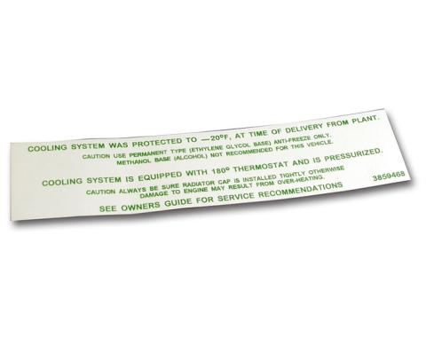 Corvette Decal, Rad Caution Frame or Shroud, 1964-1966